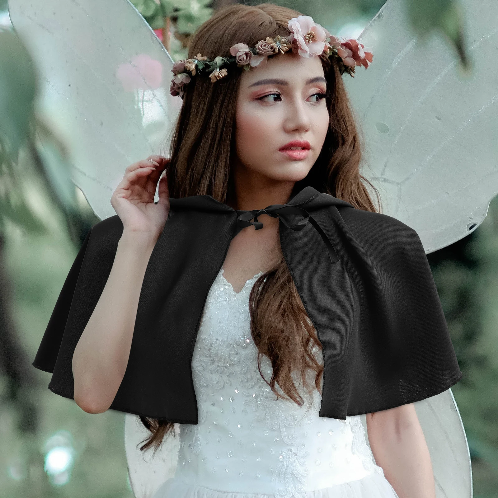 

1pc Medieval Hooded Cloak Costume Halloween Party Cosplay Cape Decoration Outdoor Wear-Resistant Black Color Performance