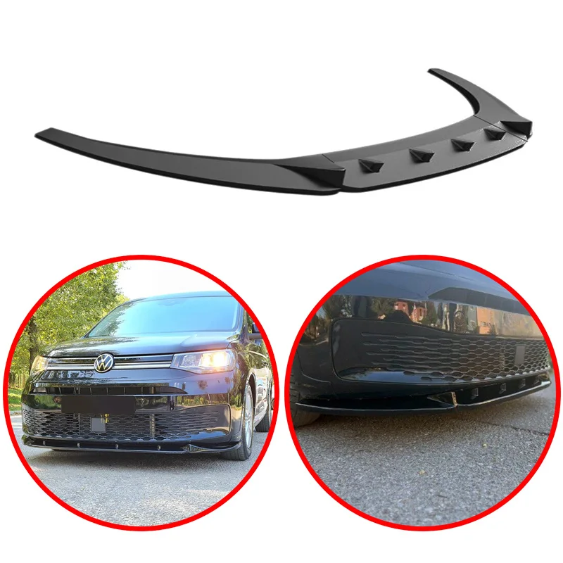 

For VW Volkswagen Caddy Mk5 2021 2022 2023 2024 Spoiler Car Front Bumper Lip Glossy Black Or Carbon Fiber Look Body Kit