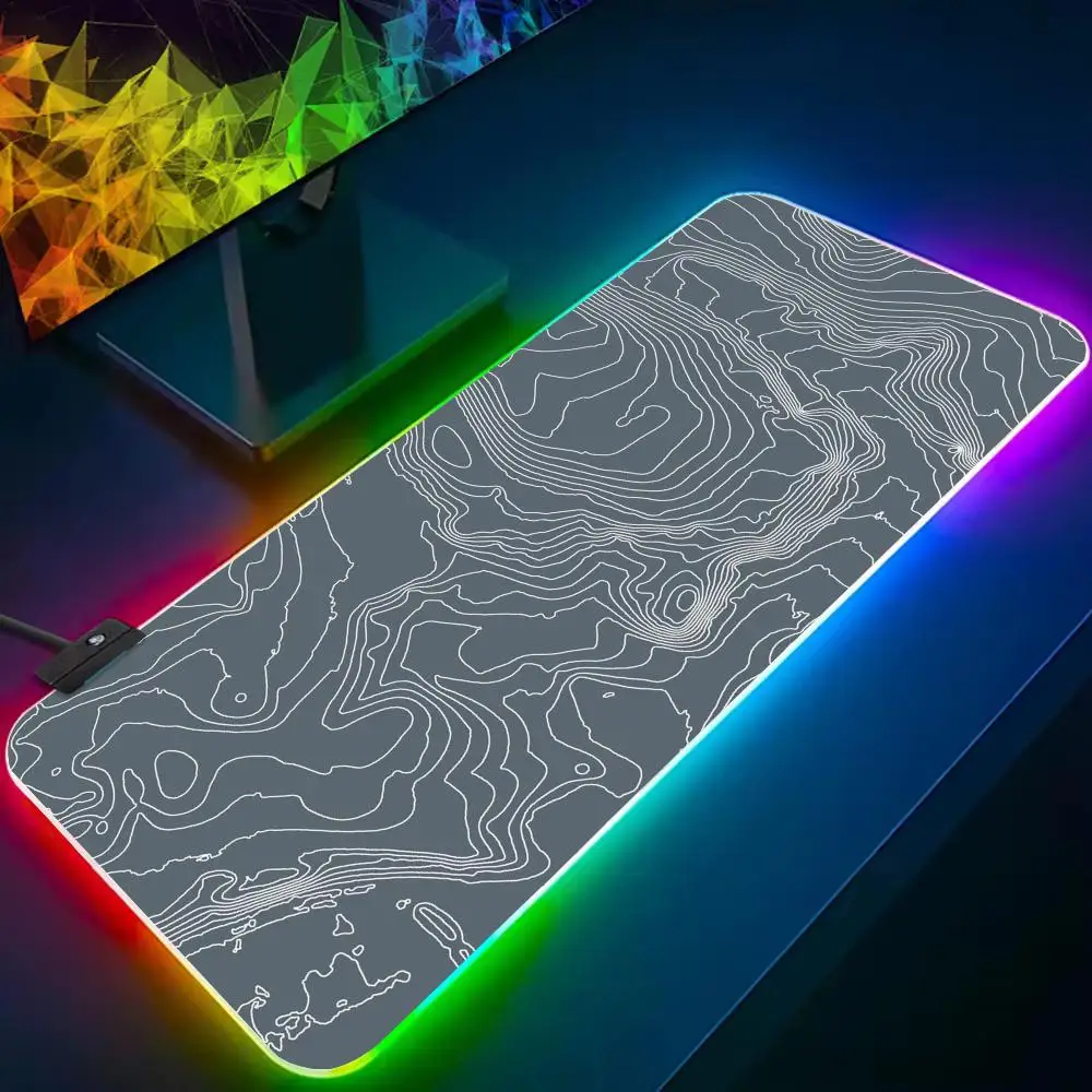 topographic map Mouse Pad RGB Gaming Mousepad Big LED Pad PC Desk Mat Luminous Mouse Pad Large Keyboard Mats Table Rug With