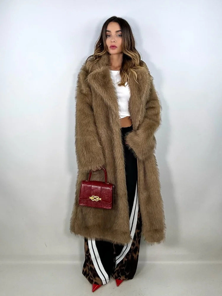

Women's Winter Coats Fluffy Faux Fur Overcoats Luxury Loose Fit Long Sleeve Jackets 2025 Warm Street Style Daily Lady Outerwears
