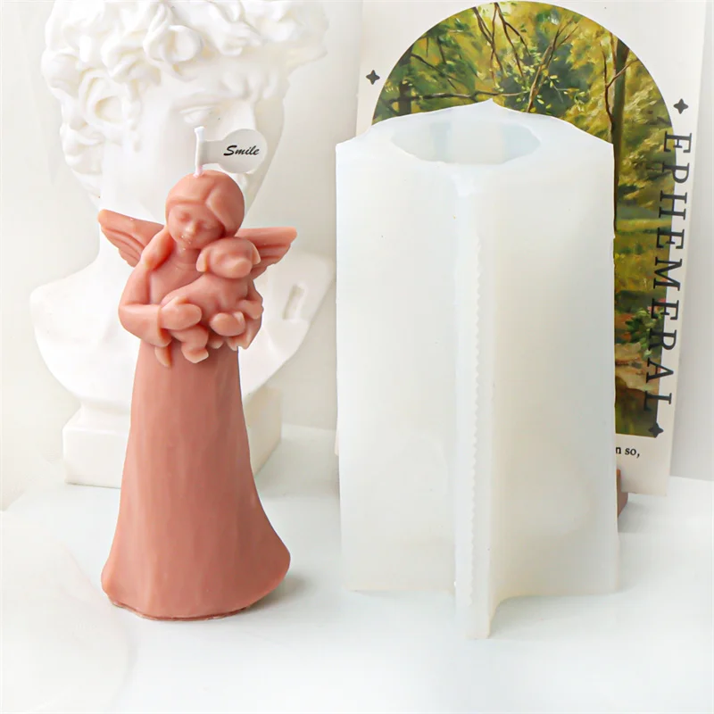 Hug Star Young Witch Silicone Candle Mould Hold Cat Princess Doll Fairy Resin Casting DIY Blessed Love Heart Angel Statue Tool