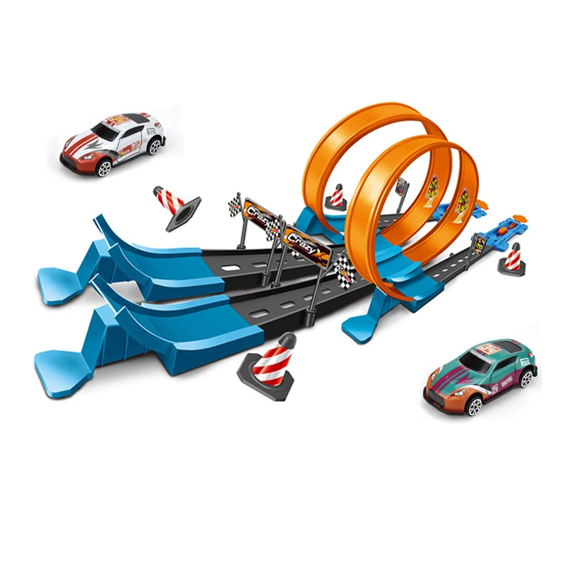 Racing Track Stunt Speed Double Car Wheels Model Toys For Kids Diy Assembled Rail Kits Boys Girls Children Christmas Gift