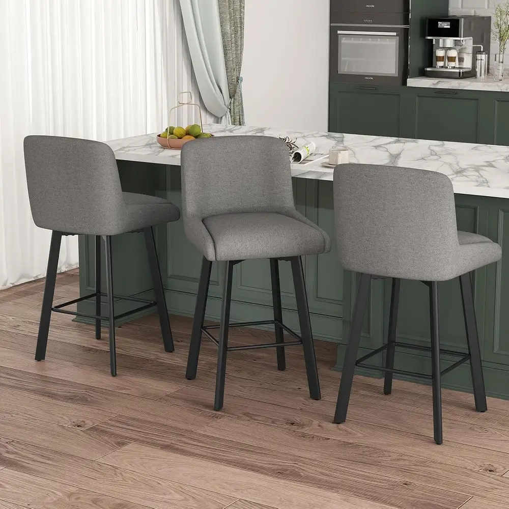Swivel Counter Height Bar Stools Set o 3, 26''H Upholstered Barstools with Backs, ern Bar Stool Chairs or Kitchen Island, Metal