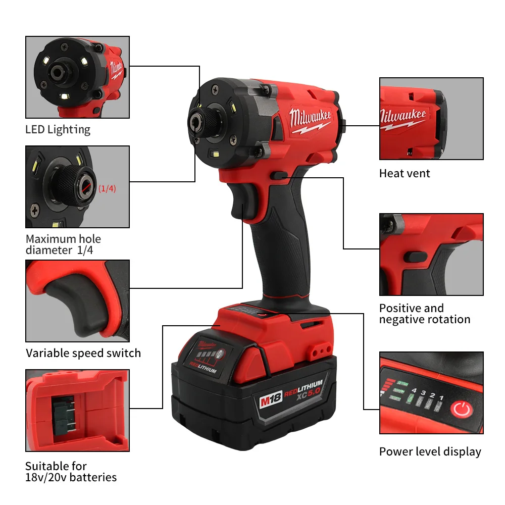 Imagem -04 - Milwaukee Driver de Impacto sem Escova Motor 18v 300nm Bateria de Lítio Recarregável sem Fio Chave de Fenda Ferramenta Elétrica