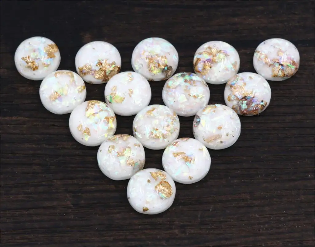 New Fashion 40pcs 8mm 10mm 12mm White Colors Built-in metal foil Flat back Resin Cabochons Cameo