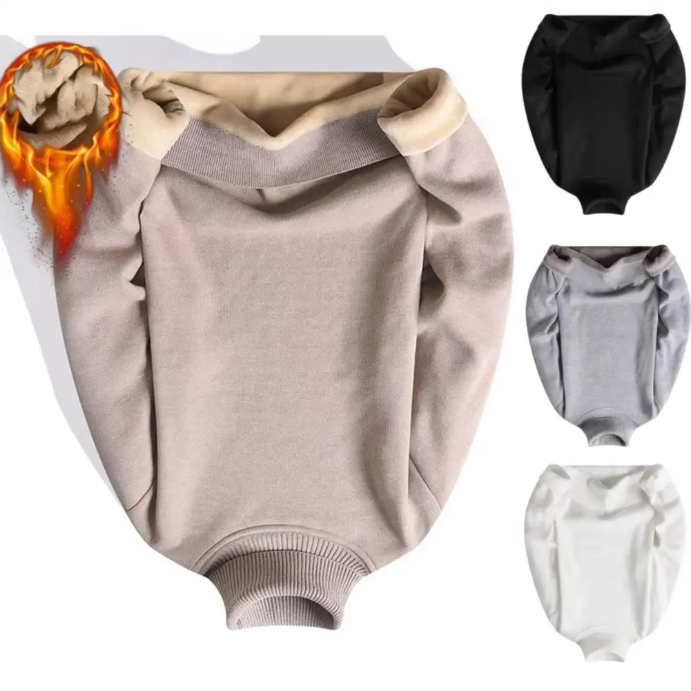 Turtleneck Long Sleeves Fleece Lining Ribbed Trim Men Sweater Autumn Winter  Thickened Warm Sweater Jumper Daily Clothing