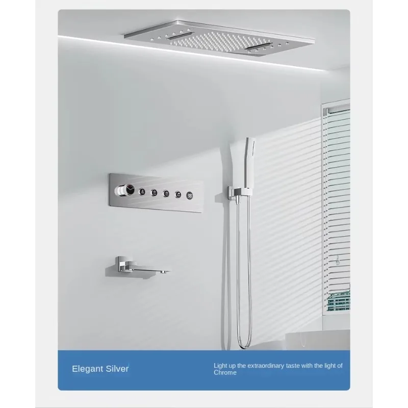 加熱式浴室 ブラックシャワーセット 4機能 レインシャワーヘッド LED天井取り付けバスタブシャワー水栓システム