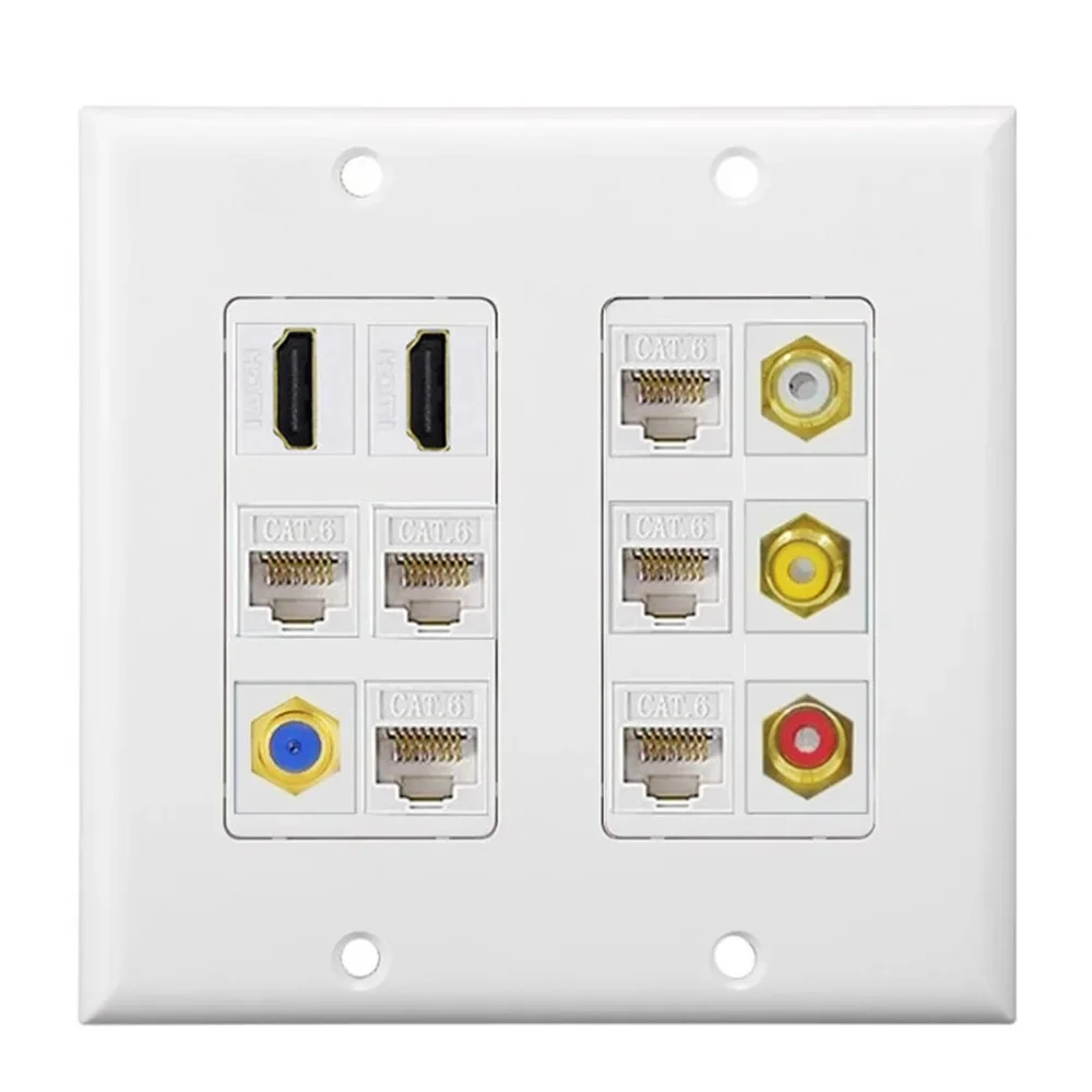 Wall Plate 3RCA Keystone 2HDMI Keystone 6Cat 6 Keystone Coax Cable TV F Type Wall Plate Female-Female Combination Faceplate