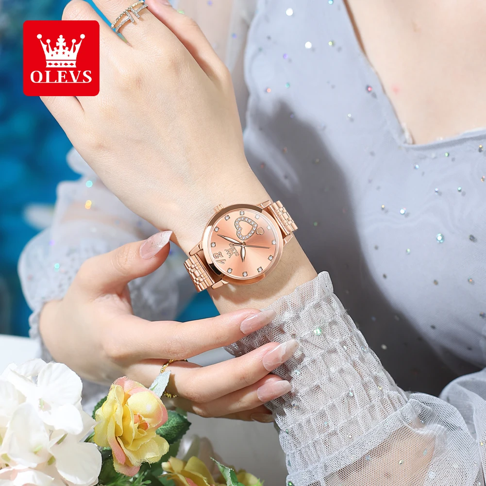 OLEVS 5189 Luxe dames origineel quartz horloge Diamant hartvormige wijzerplaat Waterdicht lichtgevend roestvrij staal dameshorloge Elegant