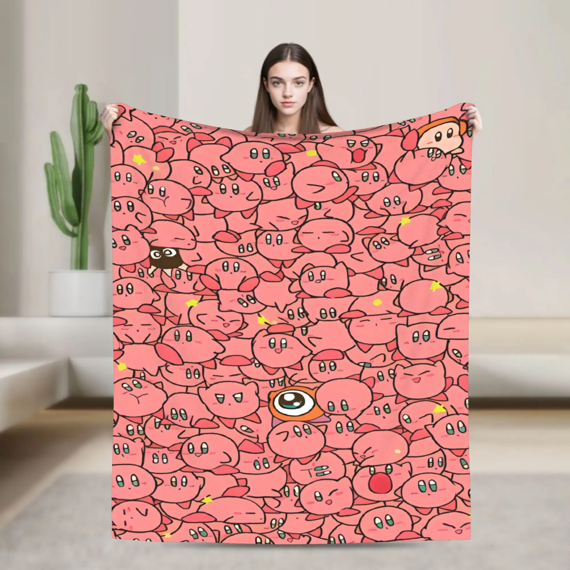 Soft Blankets Boy Girl Picnic K-Kirbys Cartoon Stars Kawaii Throw Blanket Flannel Bedspread For Couch Chair Bed Sofa Bed Cover