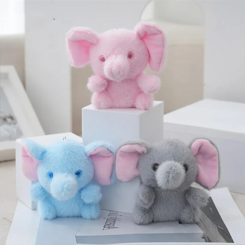 

1PCS 12Cm Cute Sitting Elephant Fur Plush Toy Animal Stuffed Bag Pendant Handmade Keychain 3 Colors