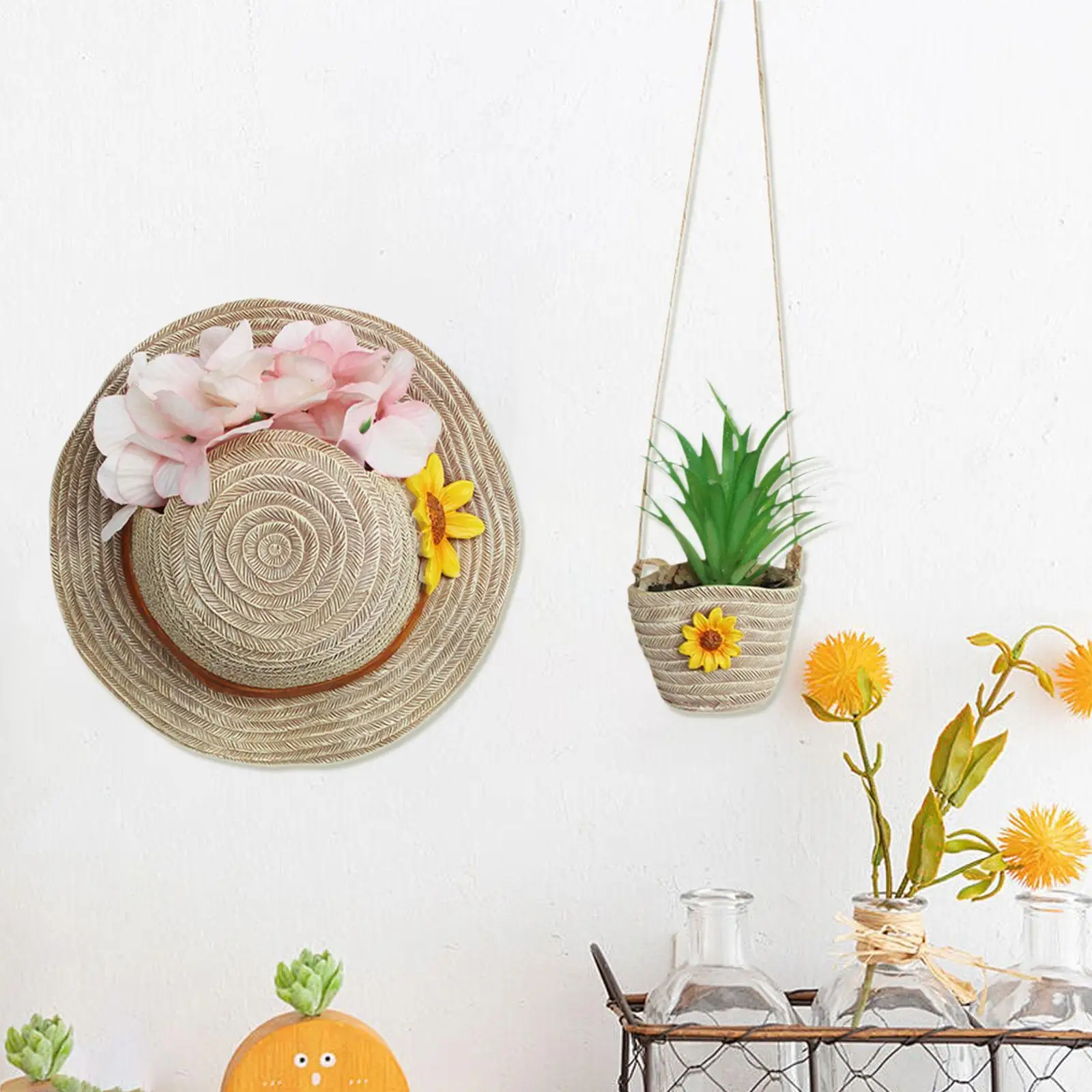 

Hat Flowerpot Bag Flower Pot Creative Greenery Decor Container Plants Pot Hanging Garden Planter for Patio Office Garden Yard