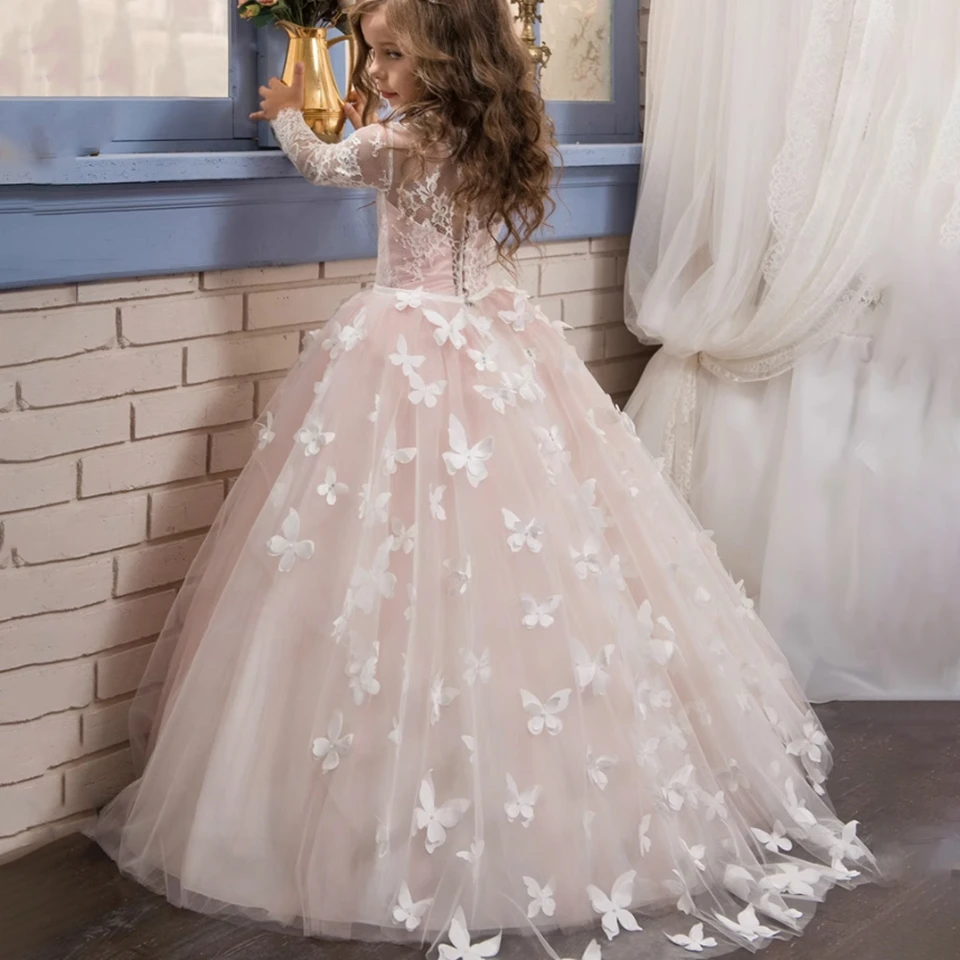 2025 vestido de niña de flores personalizable para boda apliques vestido de baile niña princesa vestido de primera comunión vestido Simple de tul para bebé