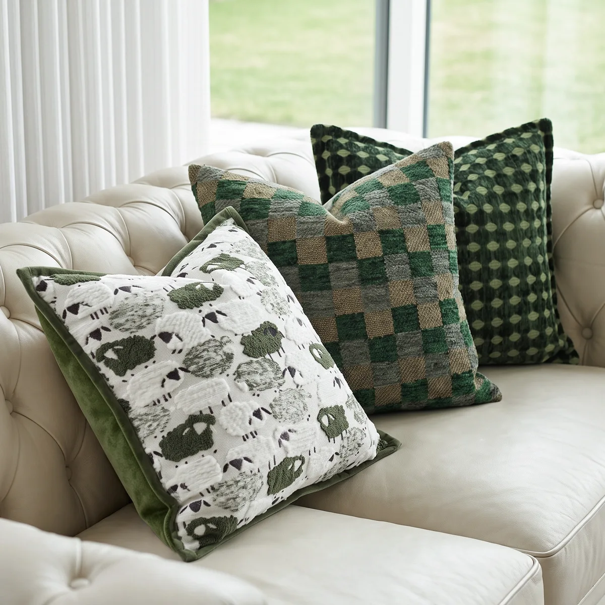 Modern Luxury Green Cushion Cover Granular Texture Fabric Pillow Case for Sofa Vintage Green Geometric Jacquard Decor Home