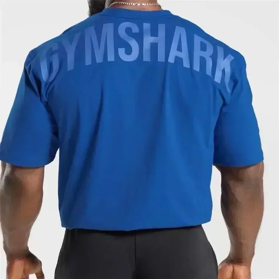 2024 European and American Men's Muscle Shark Street Fitness Sports Short Sleeve Men's Chris Training Strength Top