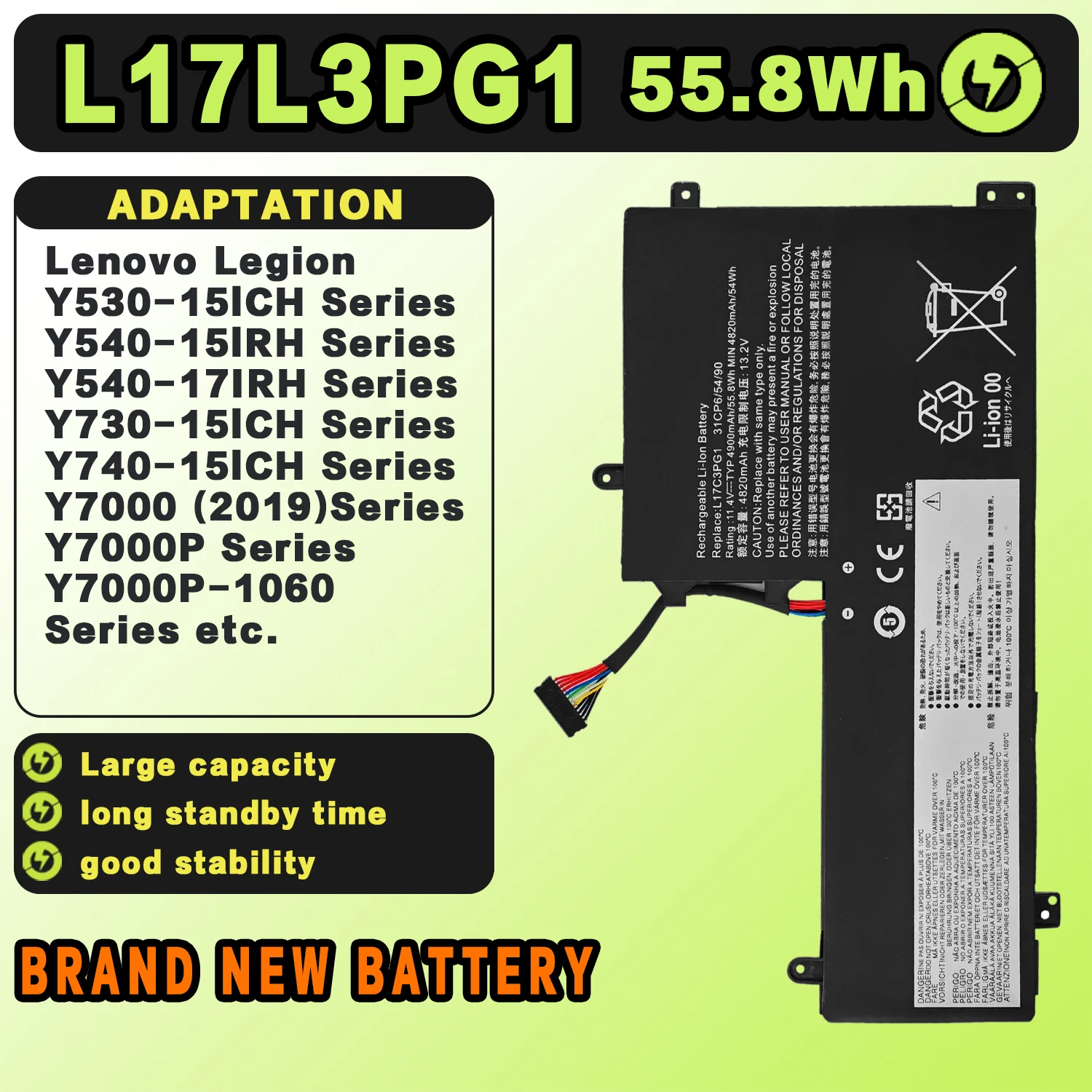 

Аккумулятор для ноутбуков Lenovo L17L3PG1 L17C3PG2 Legion Y530 Y530-15ICH Y730-15ICH Y7000 Y7000P L17C3PG1 L17M3PG2, 57 Вт·ч