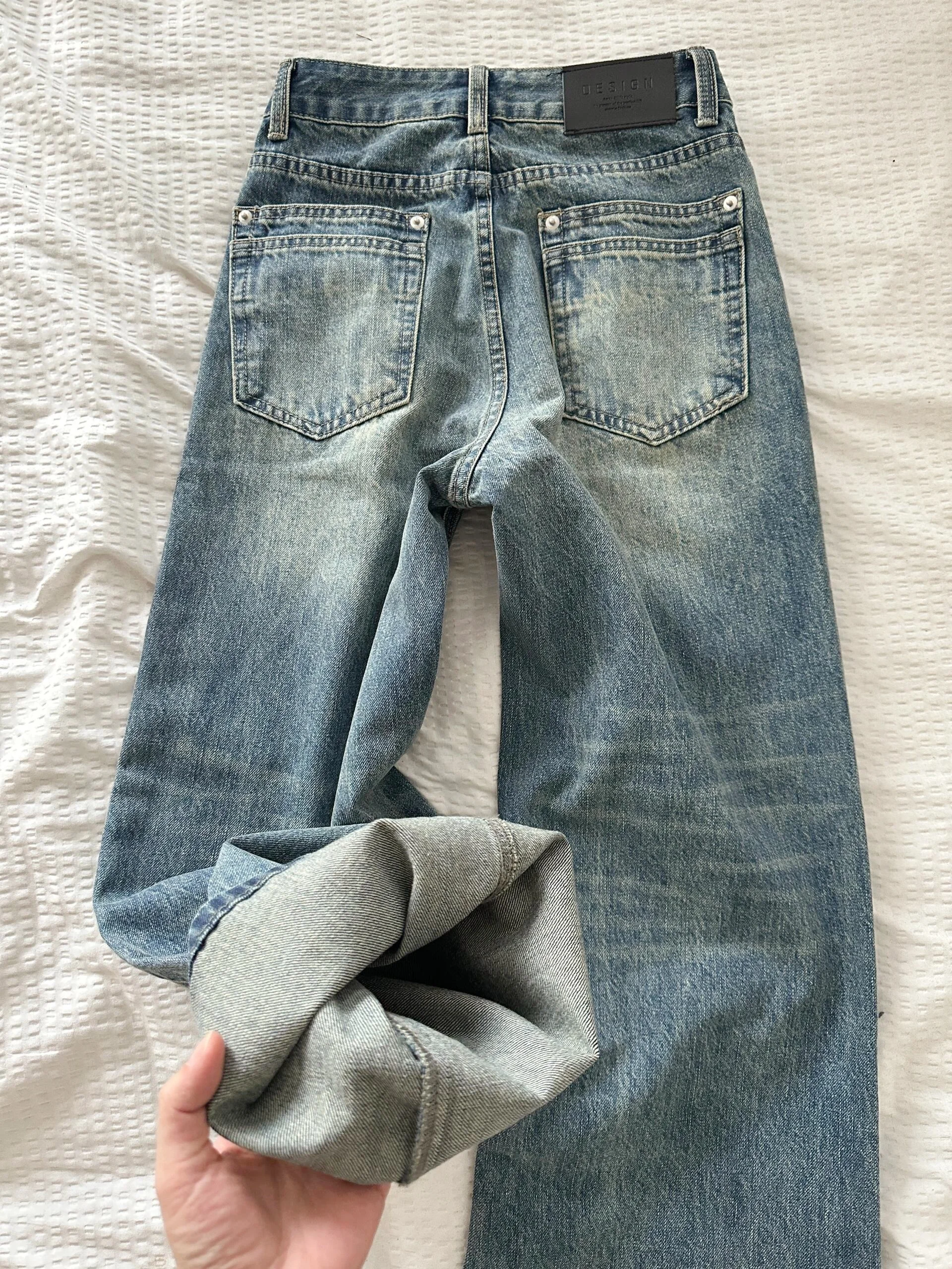 

Мужские джинсы Waed American High Street, свободные, широкие, прямого кроя, повседневные брюки, весна-осень, новый дизайн, простой стиль