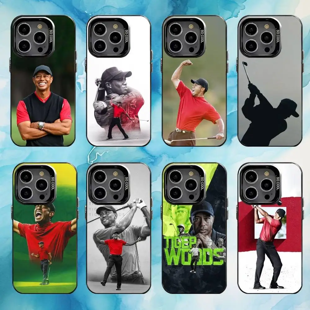 

Golf player Tiger Woods Phone Case For iPhone17,16,15,14,13,12,11 Plus,Pro Max Black Candy silver phone case