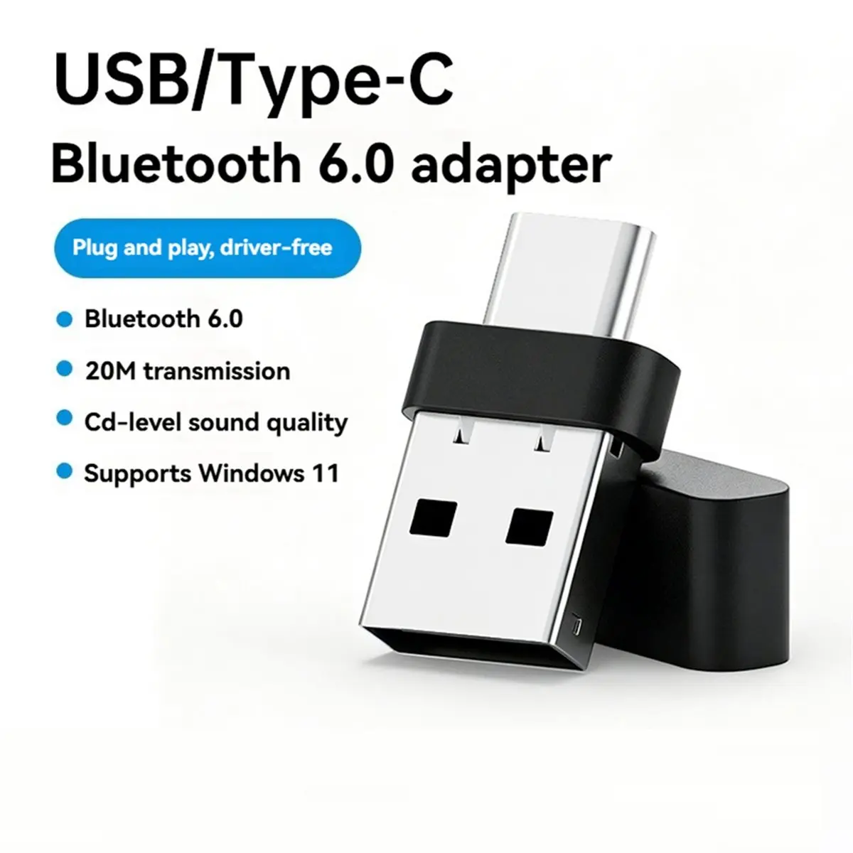 USB/Type-C Wireless Bluetooth 6.0 Adapter Computer Bluetooth Transmitter Receiver for Win11 Win10 Win8.1 Win7
