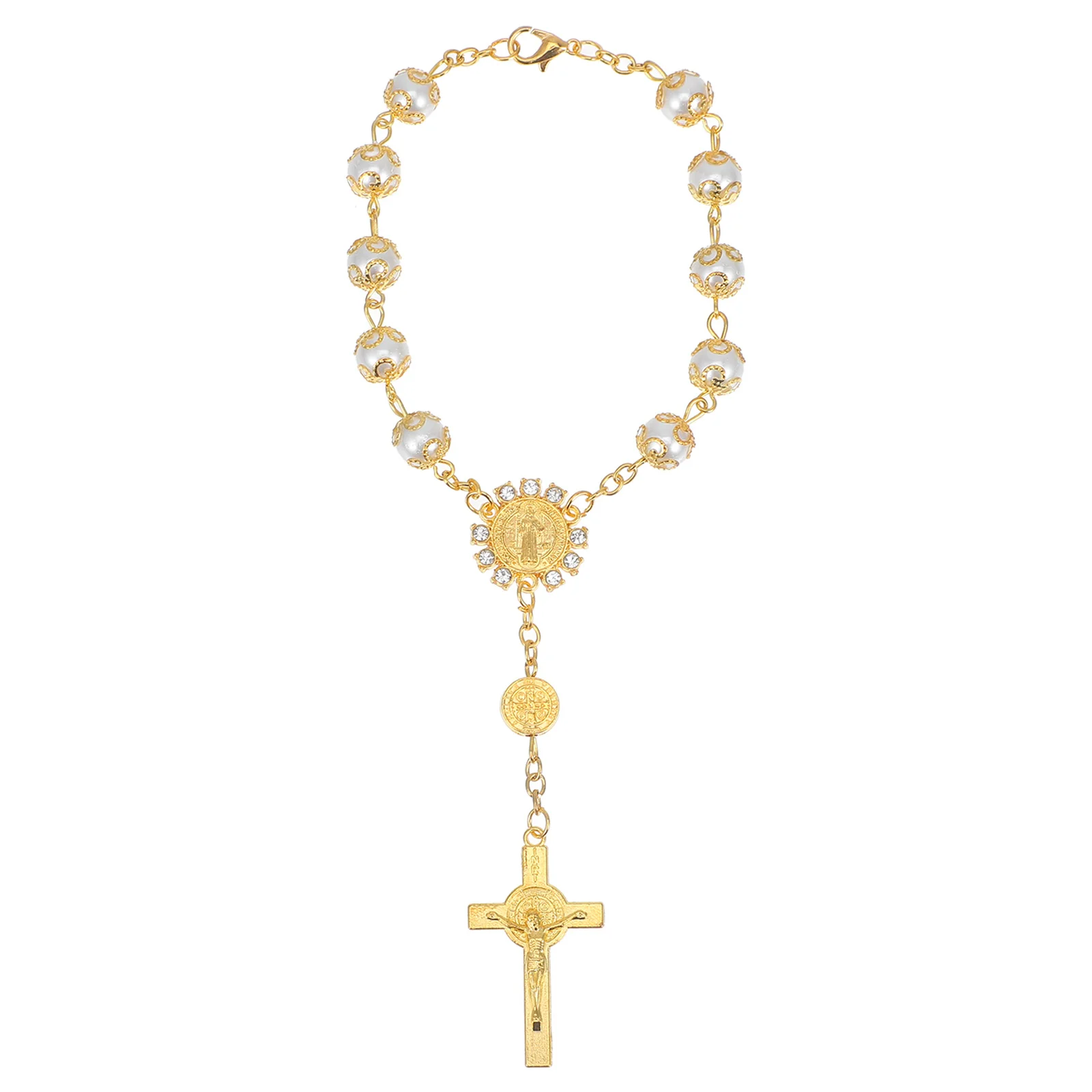 Pearl-Like Car Hanging Ornament Aluminum Alloy Rosary Pendant For Rearview Mirror Cross Chain Vehicle Interior Styling Accessory