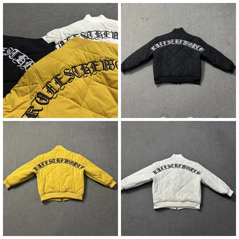 

Thiened Cotton Jaet with Embroidered Logo Loose Fit Autumn Men's Faion Street Sle Demon Island Sanskrit Letter Design