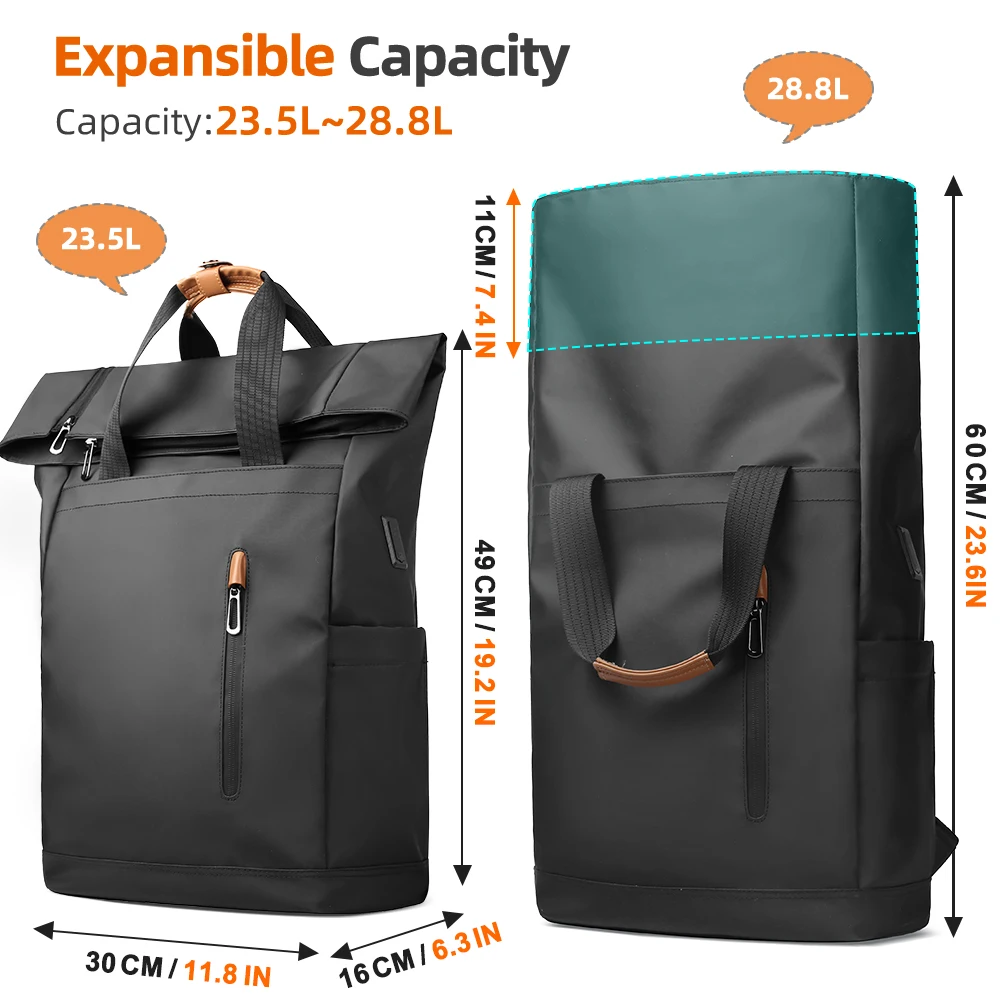 حقيبة ظهر للسفر للرجال من HcanKcan قابلة للتوسيع مقاس 15.6 بوصة حقيبة لابتوب بمنفذ USB مقاومة للماء ومضادة للسرقة للعمل وركوب الخيل في الهواء الطلق #6