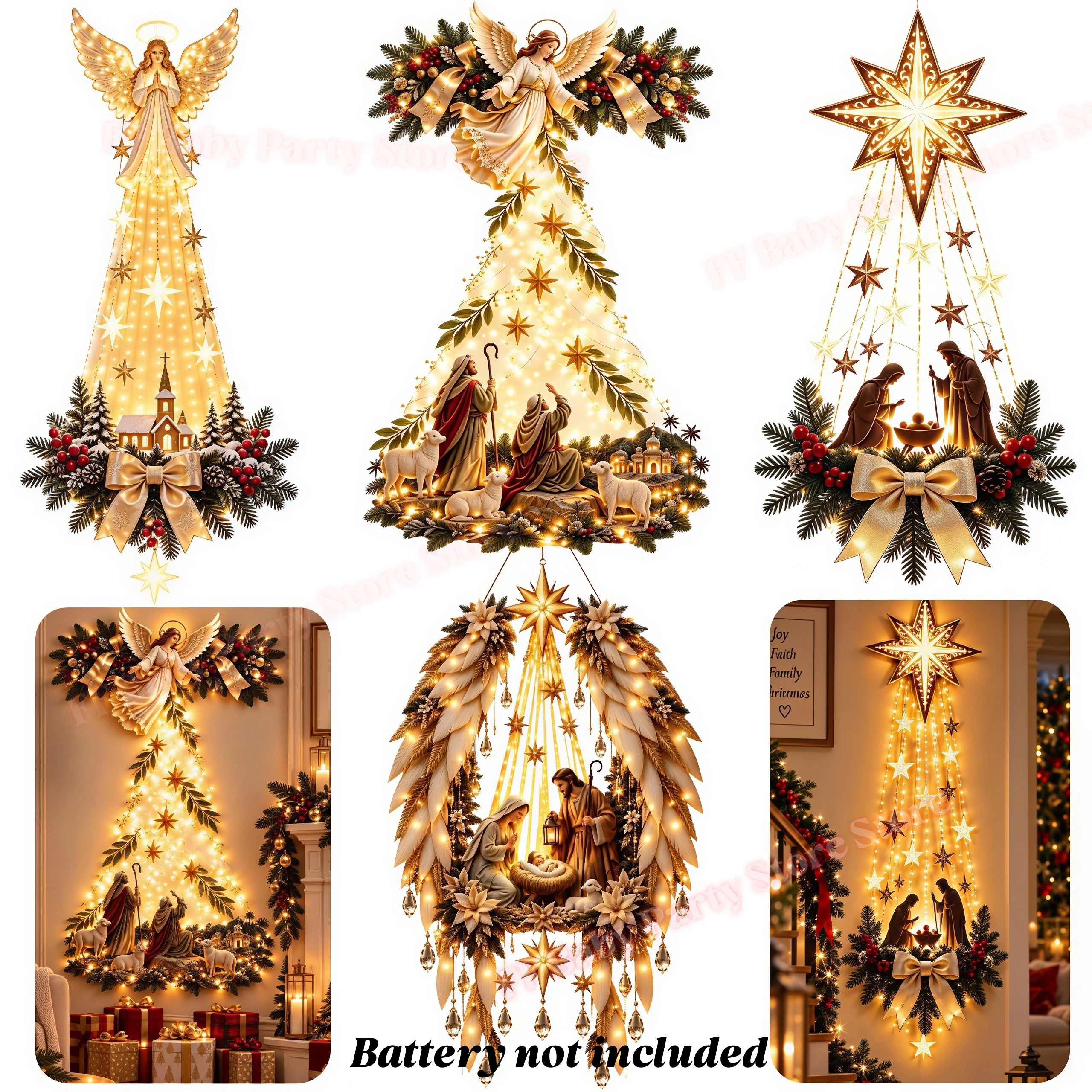 Light-emitting Birth Scene Wall Decoration Christmas Decoration Angel Birth Wall Decor Bethlehem Star of Faith Party Supplies