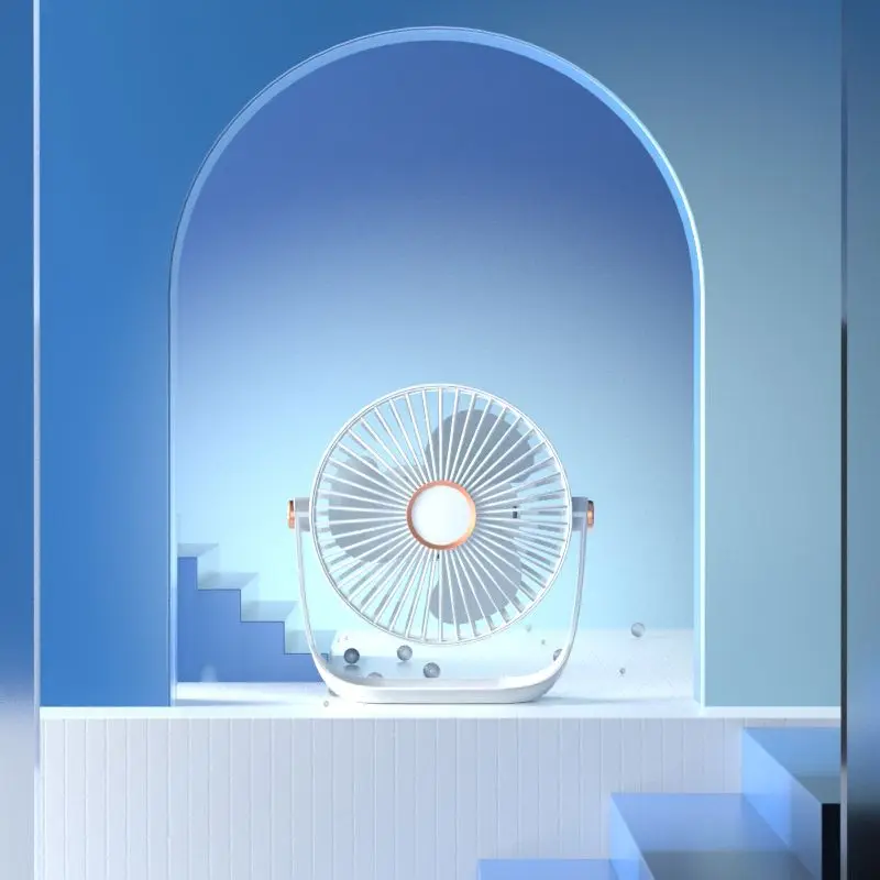 Portable Mini Desktop Fan Light Adjustable Angle 5 Speed Settings Rechargeable Battery Quiet Charging for Home Outdoors