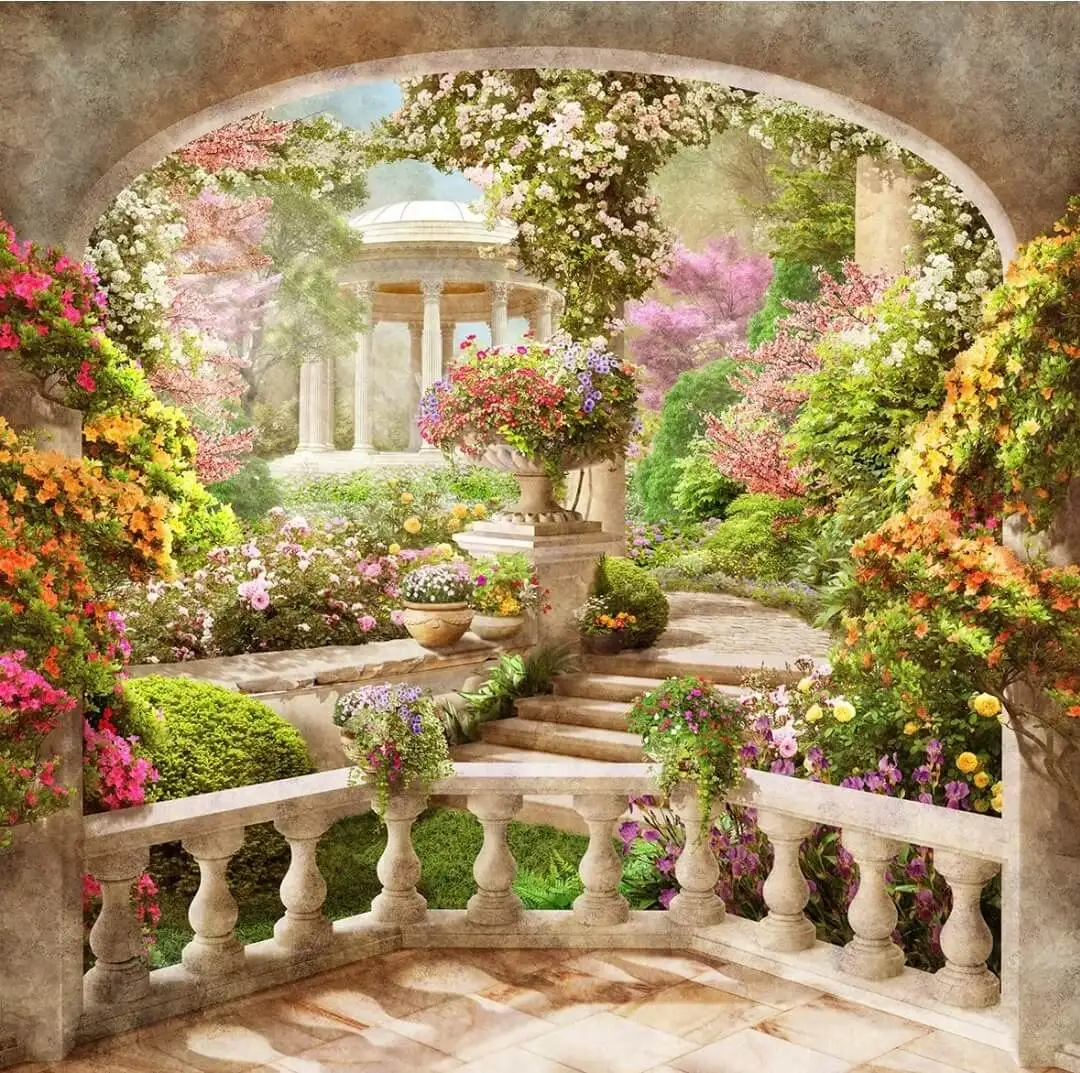 Greco Rome Garden Floral Outdoor Patio Arch backdrops High quality computer print wedding Photography Studio Backgrounds