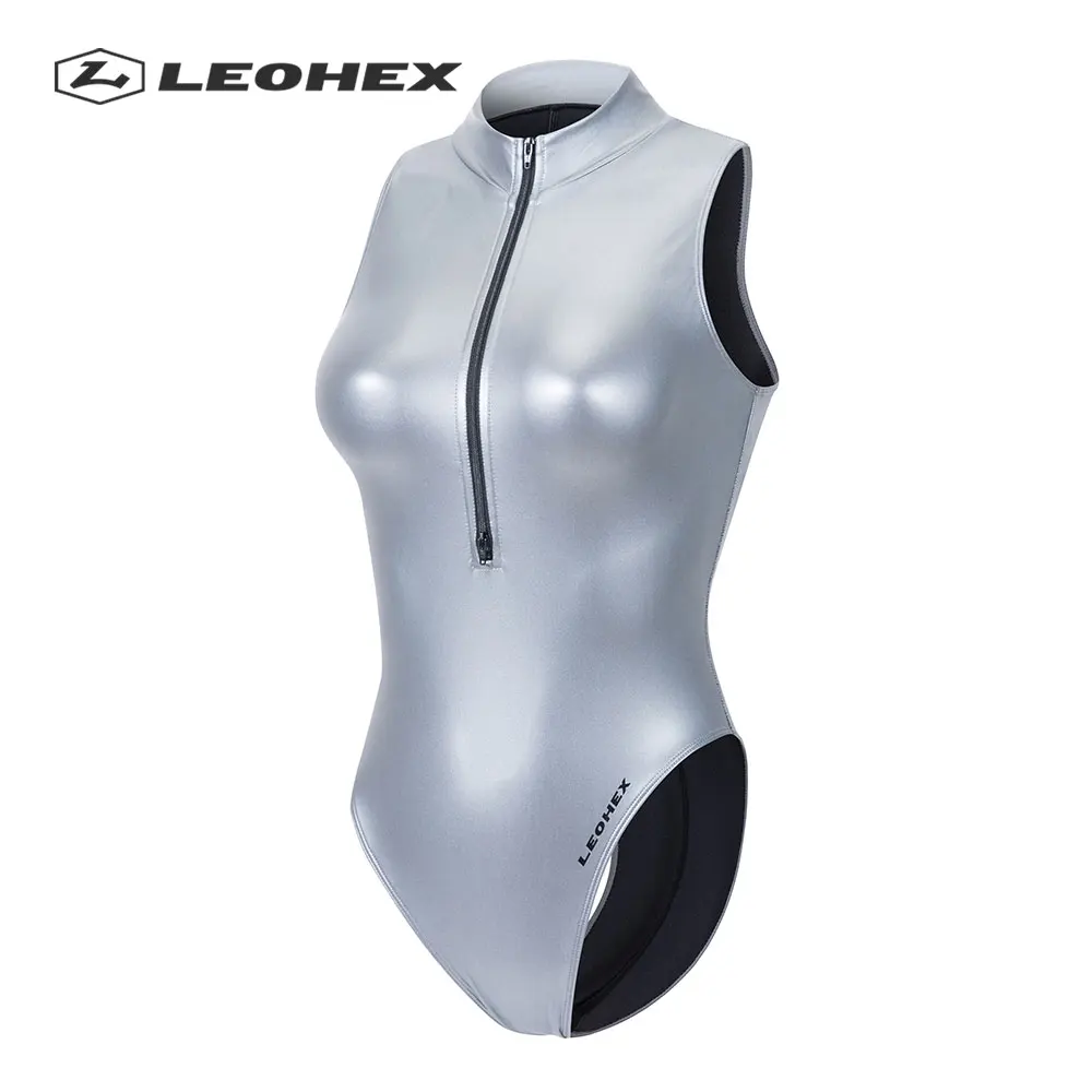 LEOHEX Sexy Matte Front Zipper Leotards Sleeveless Bodysuit High Cut Women Swimsuits Japanese Bathing Suits One Piece Swimwear