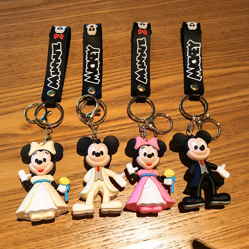 Disney Anime Mickey and Minnie Wedding Keychain Cute Pvc Pendant Bag Pendant Doll Car Key chain Small Gift llaveros