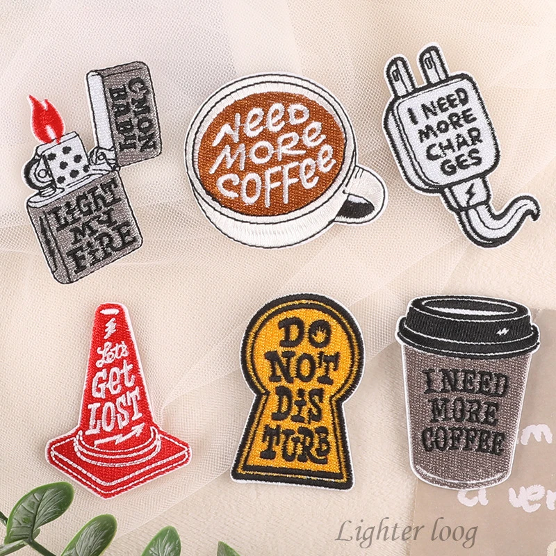 2024 New Embroidery Patch DIY Coffee Lighter Plug Sticker Thermoadhesive Badge Iron on Patches Cloth Bag Hat Fabric Accessories