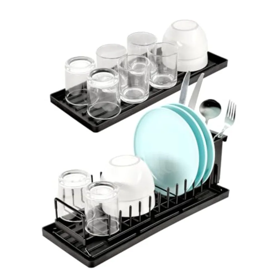 

Dryer Rack Kitchen Small Long Sink Disc Cup Drying Rack Drainer Over Counter Tray Plate Forks Cups Spoons Organizer Black