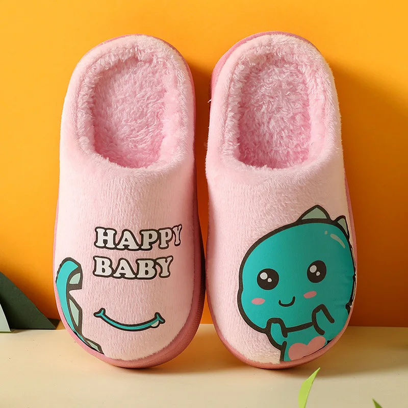 Kids Boys Girls Slippers Cartoon Dinosaur Plush Home Shoes For Children Winter Indoor Bedroom Slippers Baby Warm Cotton Shoes