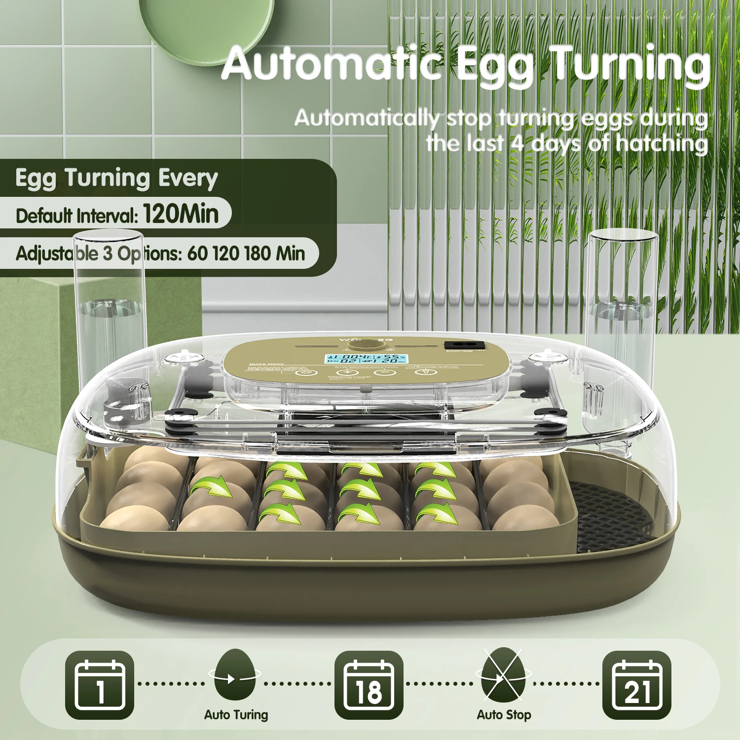 24 Eggs Incubator For Hatching Eggs, Temp And Humidity Display, 360°View Auto Water Adding, Egg Candler Egg Turning Countdown Ha