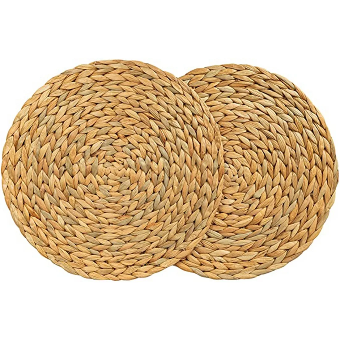 USER FRIENDLY-Round Woven Rattan Placemats, Natural Wicker Mats, Water Hyacinth Straw Braided Placemats, Set Of 6