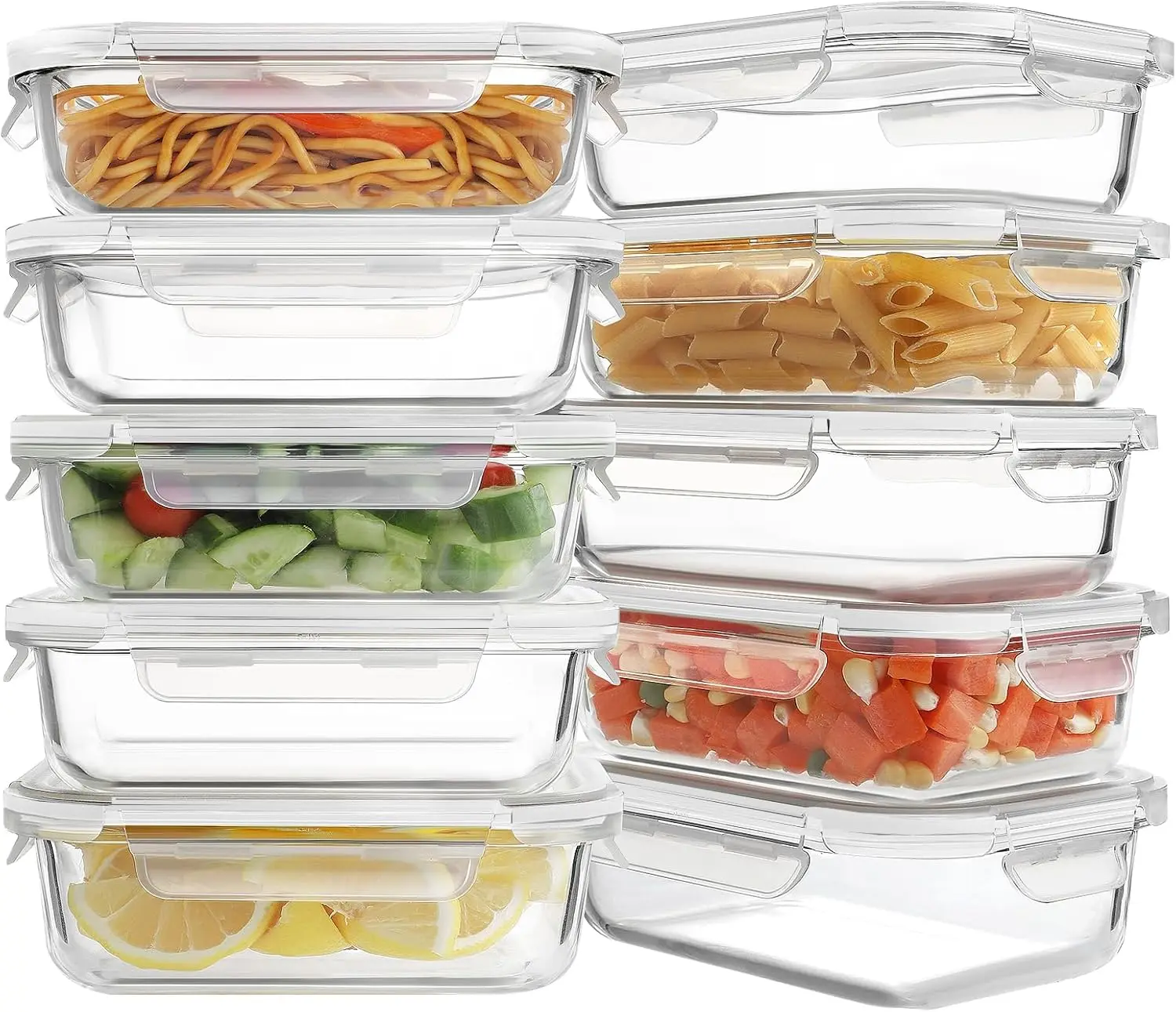 10 Pack Glass Meal Prep Containers, Glass Food Storage Containers with Lids, Airtight Glass Lunch Bento Boxes, BPA-Free- White