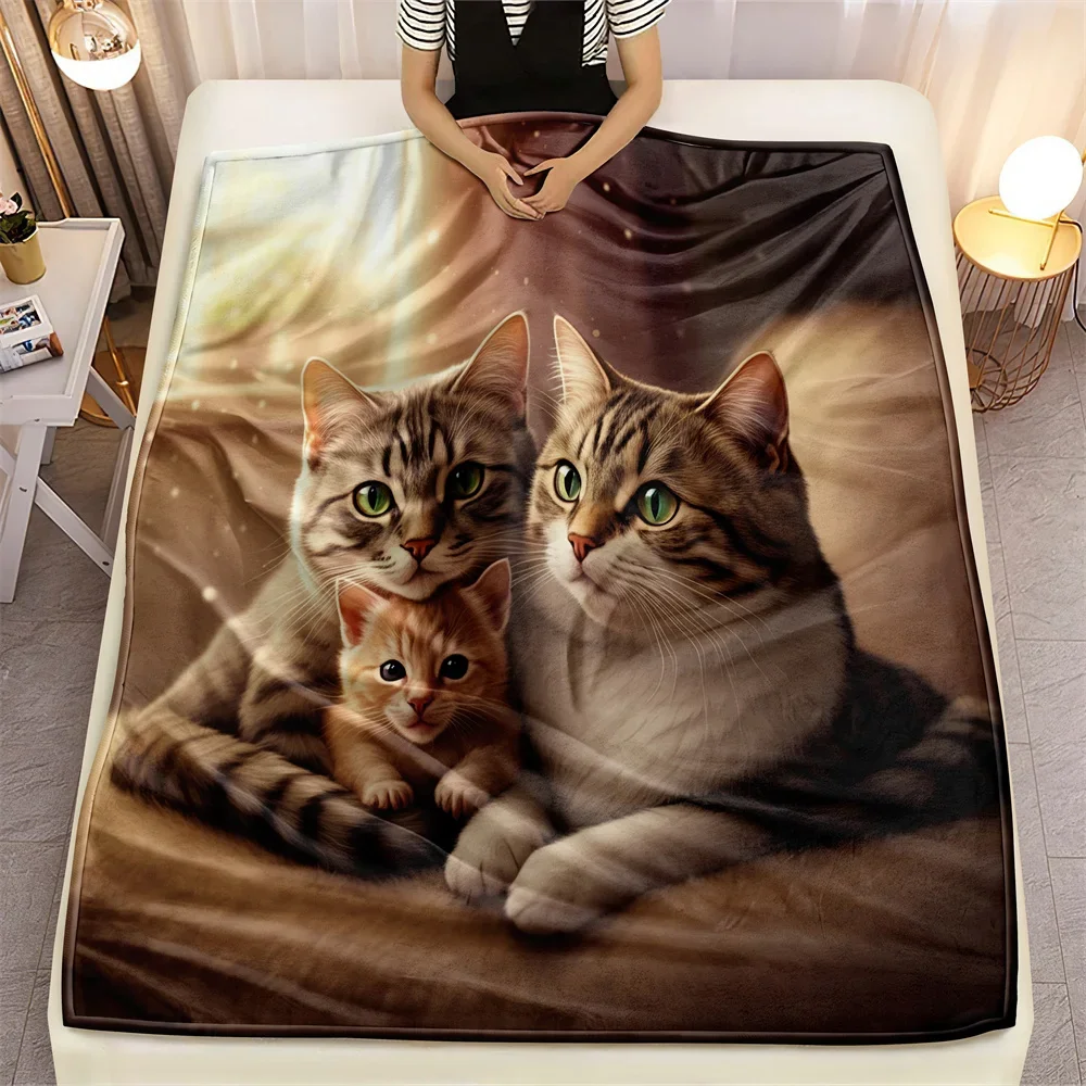 Charming Family of Cats Design Soft Microfiber Throw Blanket – Cozy for Bed, Sofa, Camping, Picnic & Winter Warmth - view 2
