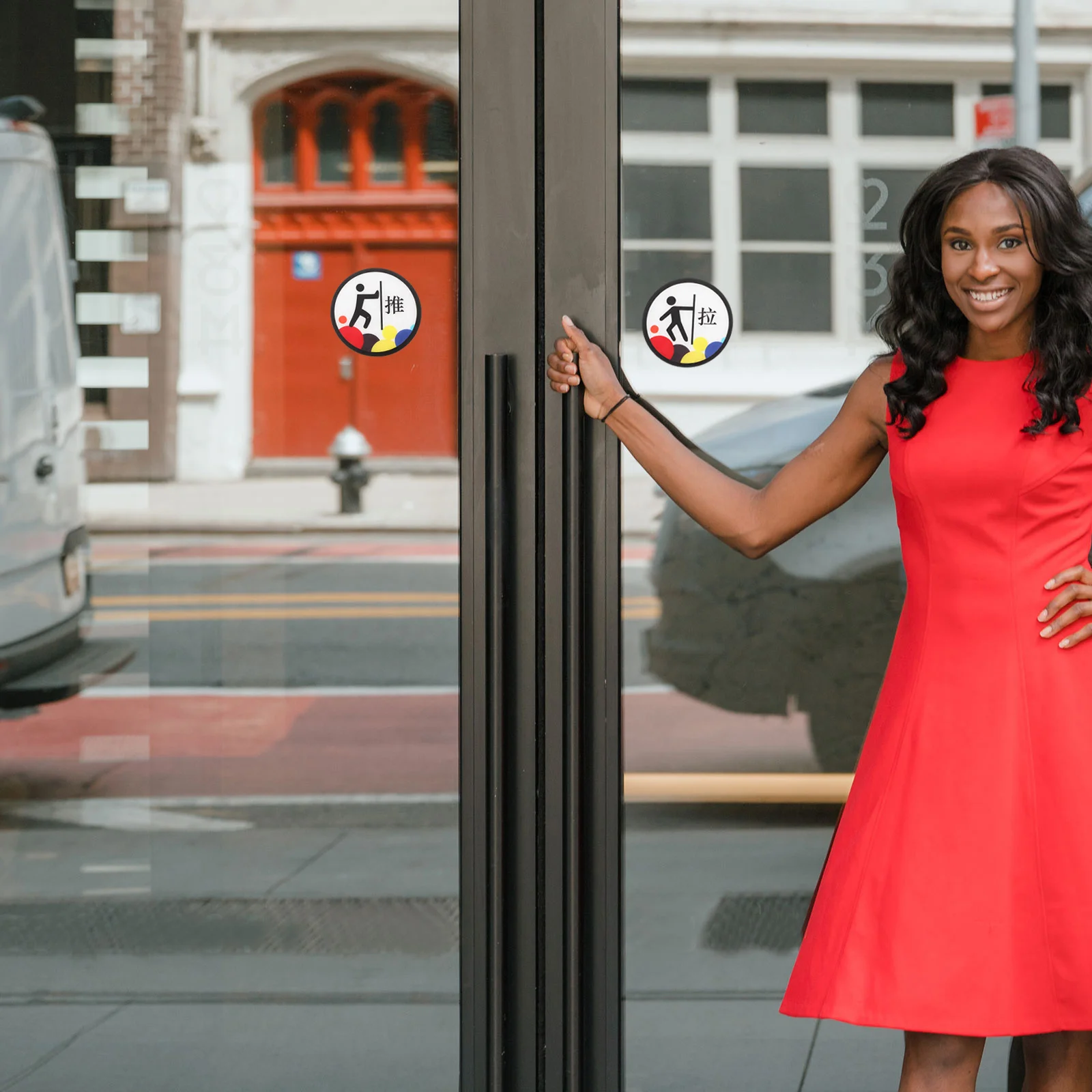 2 قطعة 1 زوج الاكريليك دفع سحب ملصقات علامة ذاتية اللصق لزجاج الباب مخزن مكتب فندق المنزل استخدام لوحة تسجيل الباب