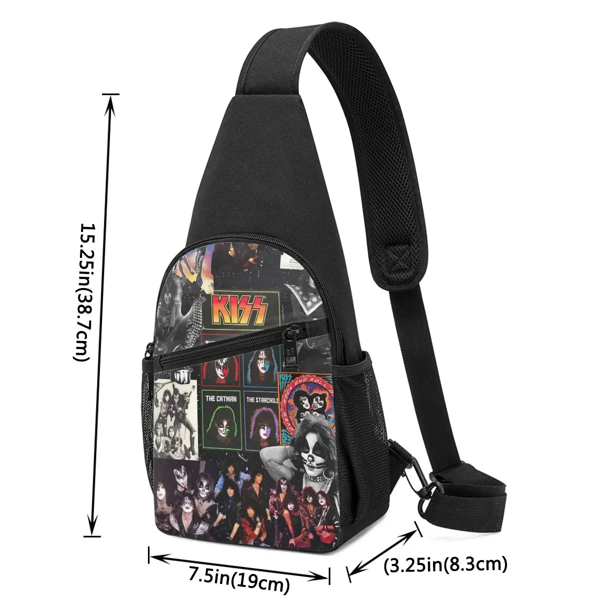 Heavy Metal Rock Music Band Kiss Chest Bag Men Sling Crossbody Backpack Chest Bag Traveling Hiking Daypack Shoulder Bag