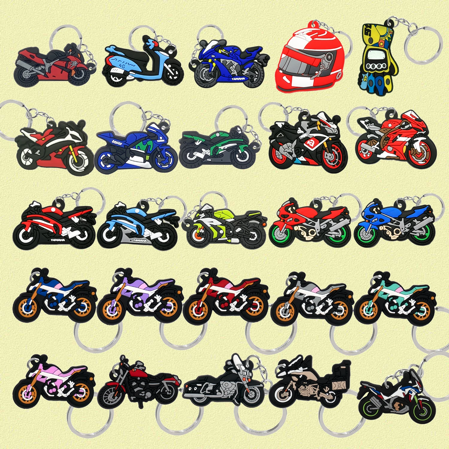 1/26pcs Cool Motorcycle Keychain Helmet Gloves Key Ring Locomotive Key Chain Handbag Car Accessories for Boys Kids Gift