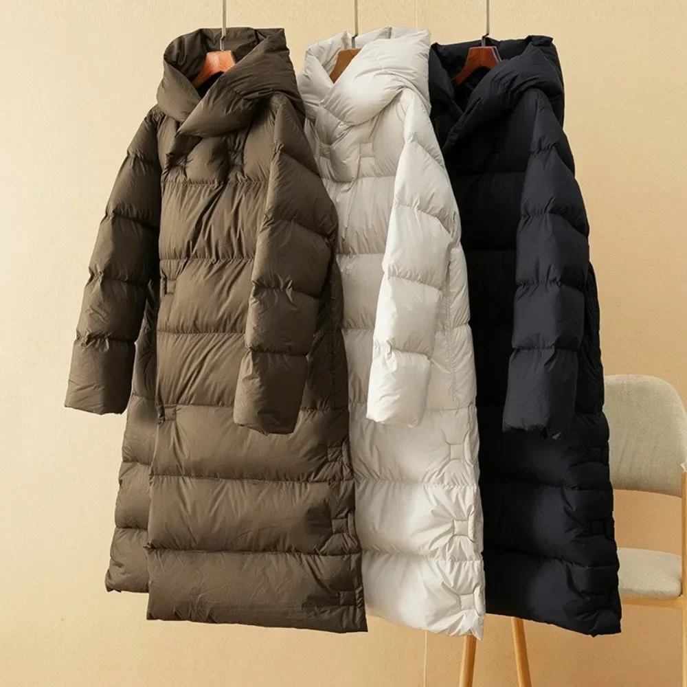 90% White Duck Down Coats Down Jacket Women Long Hooded Parkas Coat Oversized Lightweight Warm Winter Overcoat 2024 New Fashion