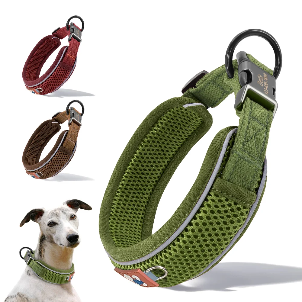 Collier de chien personnalisé en nylon réfléchissant, réglable, avec boucle d'identification personnalisée, rembourrage doux pour chiens de petite/moyenne/grande taille