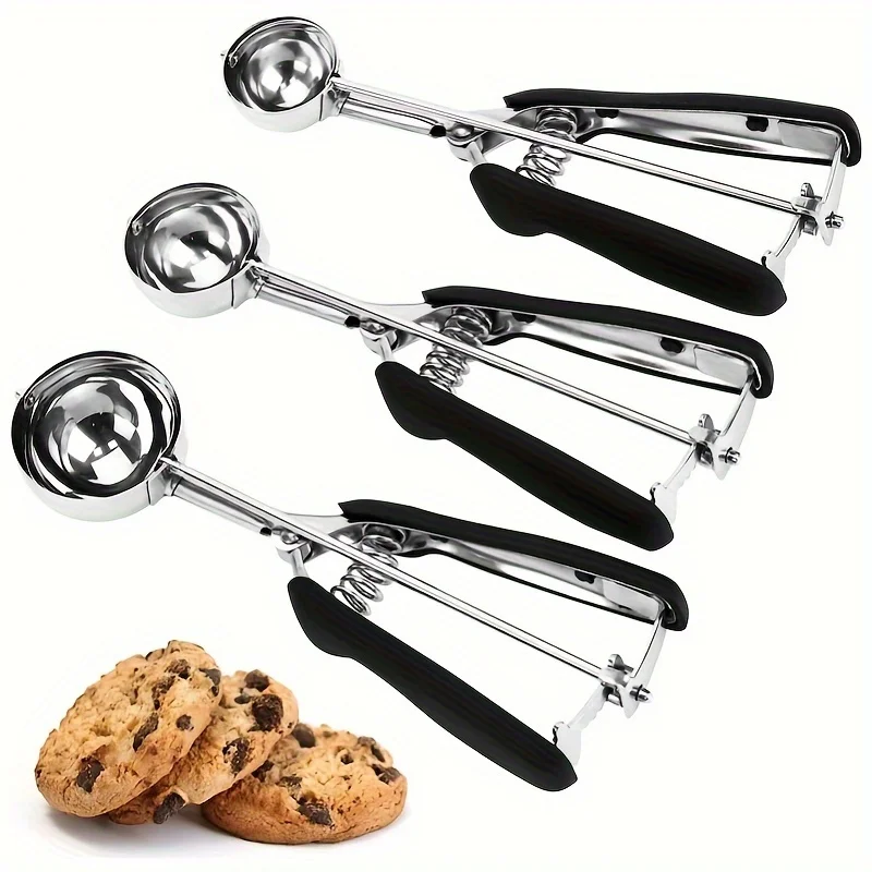 3Pcs 3Pcs Stainless Steel Cookie Scoop Spring-Loaded Ice Cream Scoop Non-Slip Handle Portion Control Scoop for Cookies Kitchen Baking - Aliexpress Deal