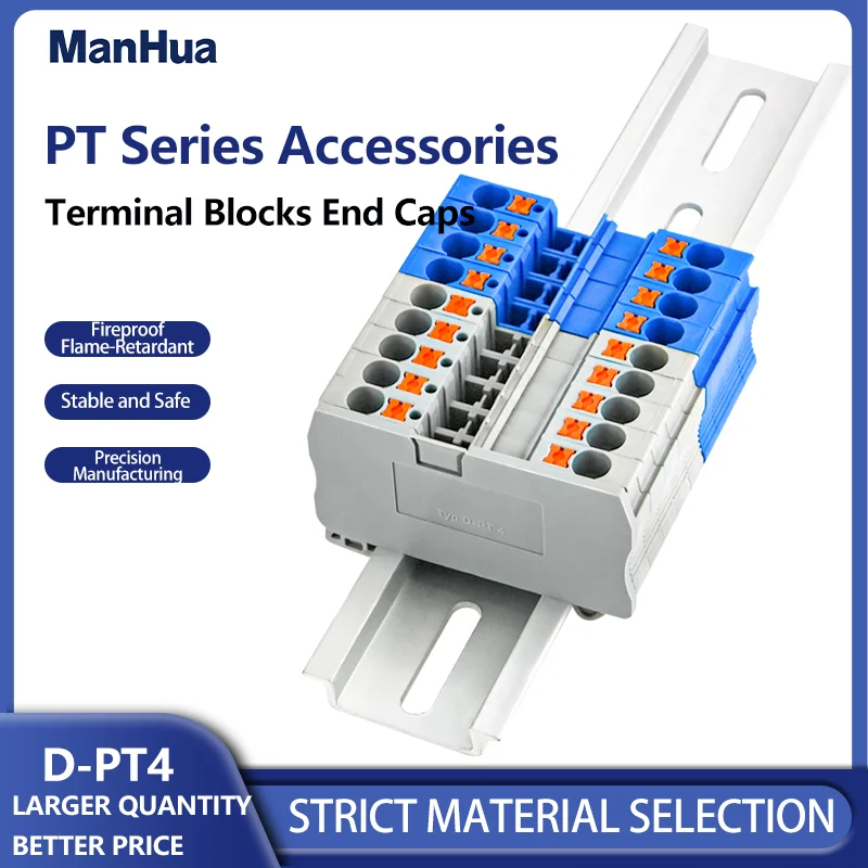 ManHua 10Pcs D-PT4 Barrier Plate For PT4 Cable Electrical Connector Din Rail Terminal Block Accessories End Cover D-PT4
