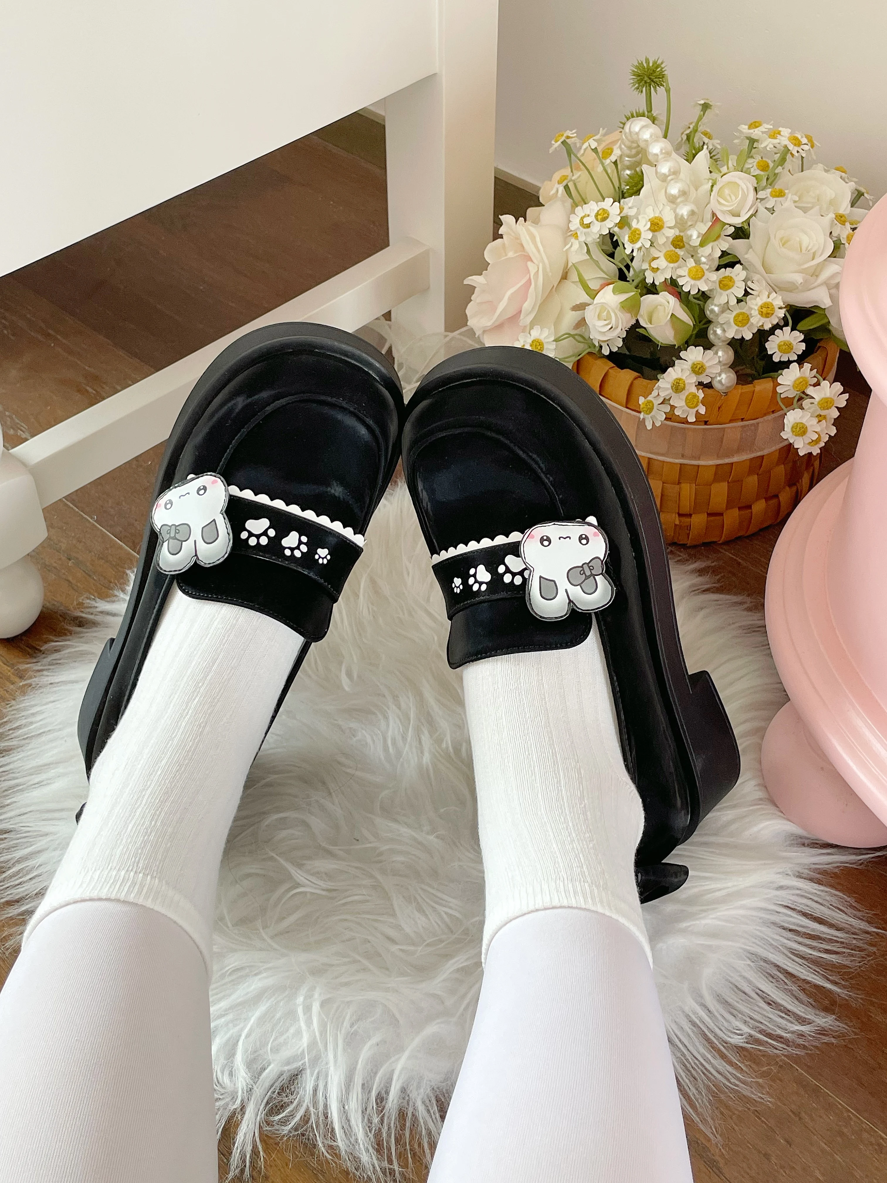 

Sweet Rabbit Uniform Shoes Original Design Cute Little Bear Lolita Round Head Single Shoes Lolita Girl Tea Party Lo Shoes