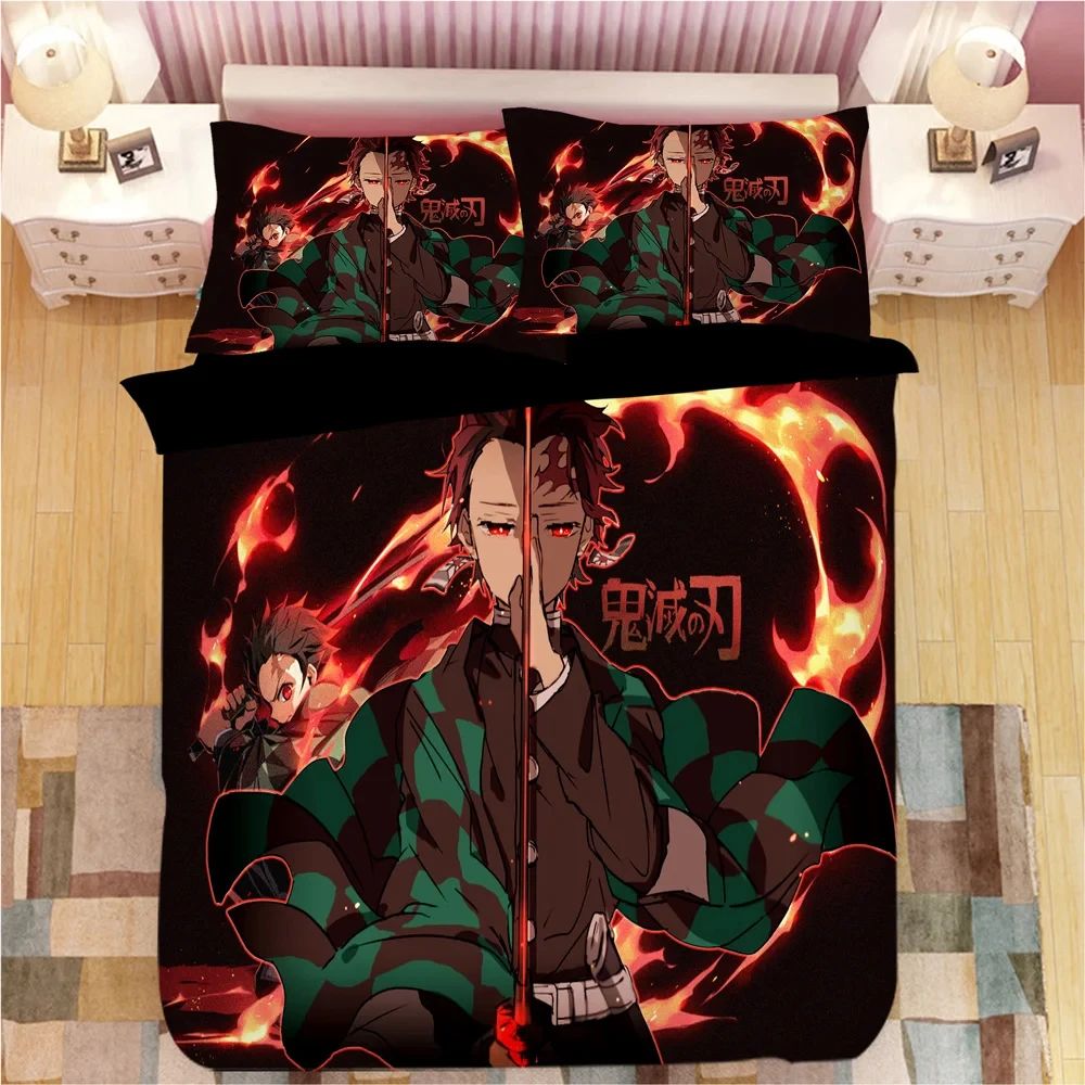 

Demon Slayer Bedding Sets Cartoon Comforter Bed Linen Boys Single Double Size Soft Bedclothes Home Decor Anime Duvet Covers