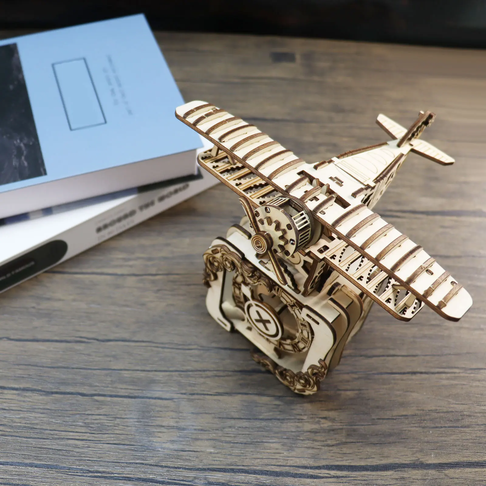 3D Wooden Airplane Music Box - DIY Craft Kit with Mechanical Parts, Handmade Assembly Model, Unique Gift for Christmas, Birthday