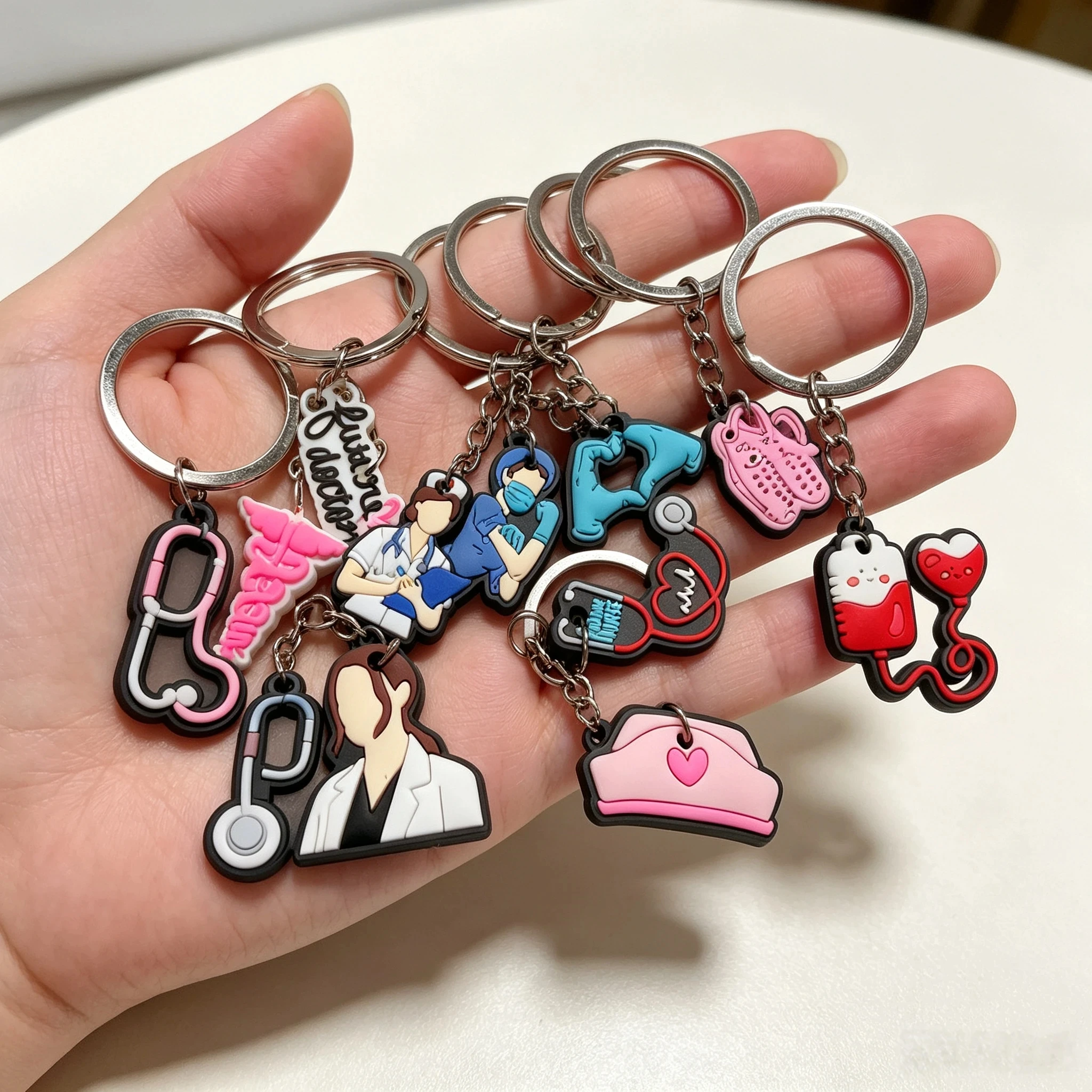 1-20Pcs Medical Series Brain Nurse Woman Handbag Pendant Home&Car Key Decorations Future Doctor PVC Keyrings