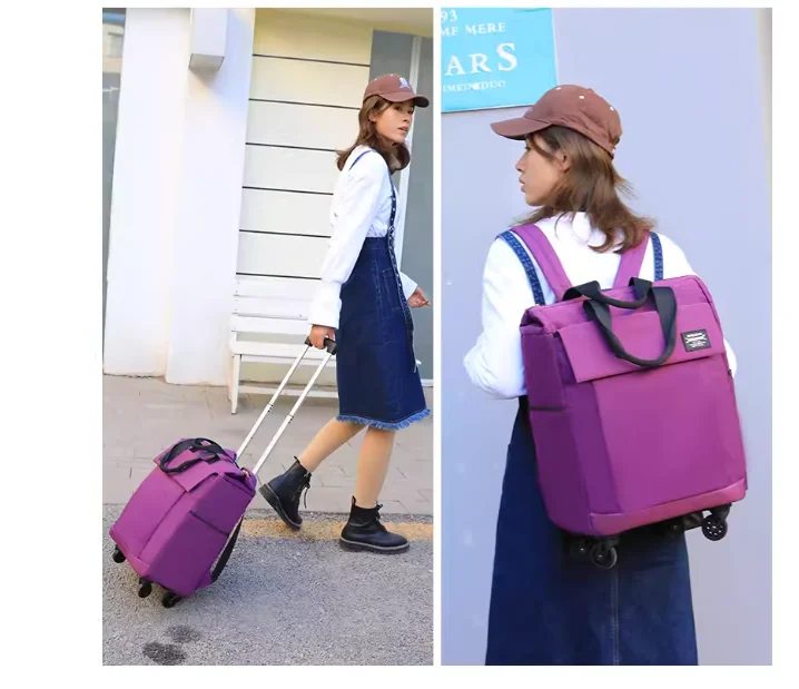 Rolling Luggage backpack bags with wheels Women travel trolley bag  oxford waterproof wheeled backpack carry on hand luggage